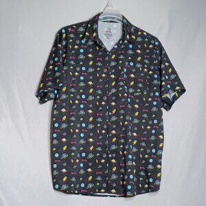 BUC-EE'S Shirt Mens XL Black Outer Space UFO ButtonUp Short Sleeve Casual Brand